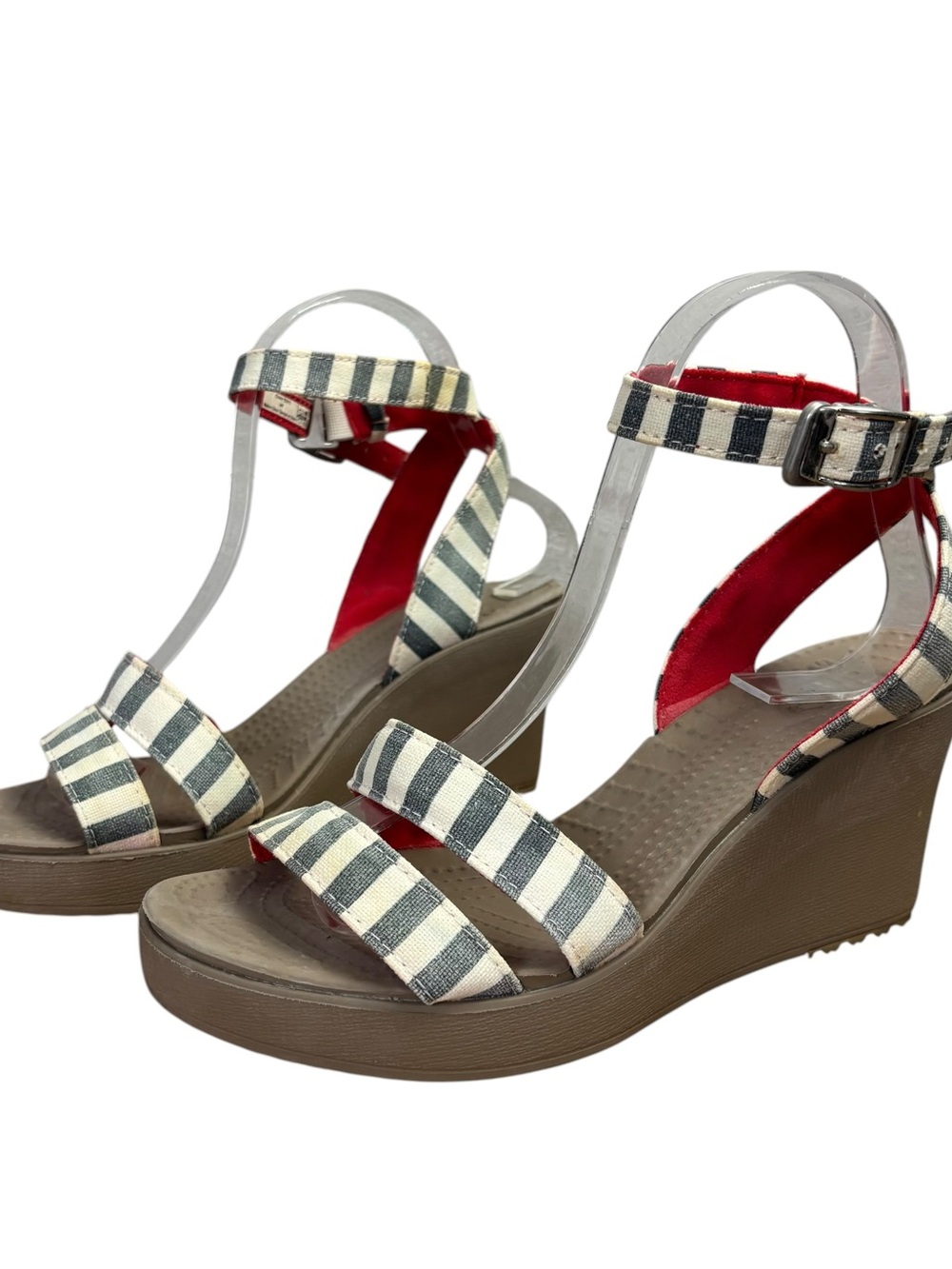 Crocs Womens Leigh Sandal Stripe Wedge Platform Ankle Strap Women’s Size 8